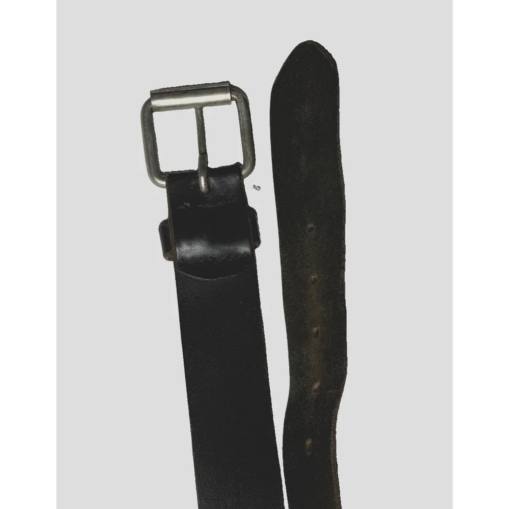 Mens Genuine Leather Belt Vintage Solid Black Size 36 Mexico Silver Buckle